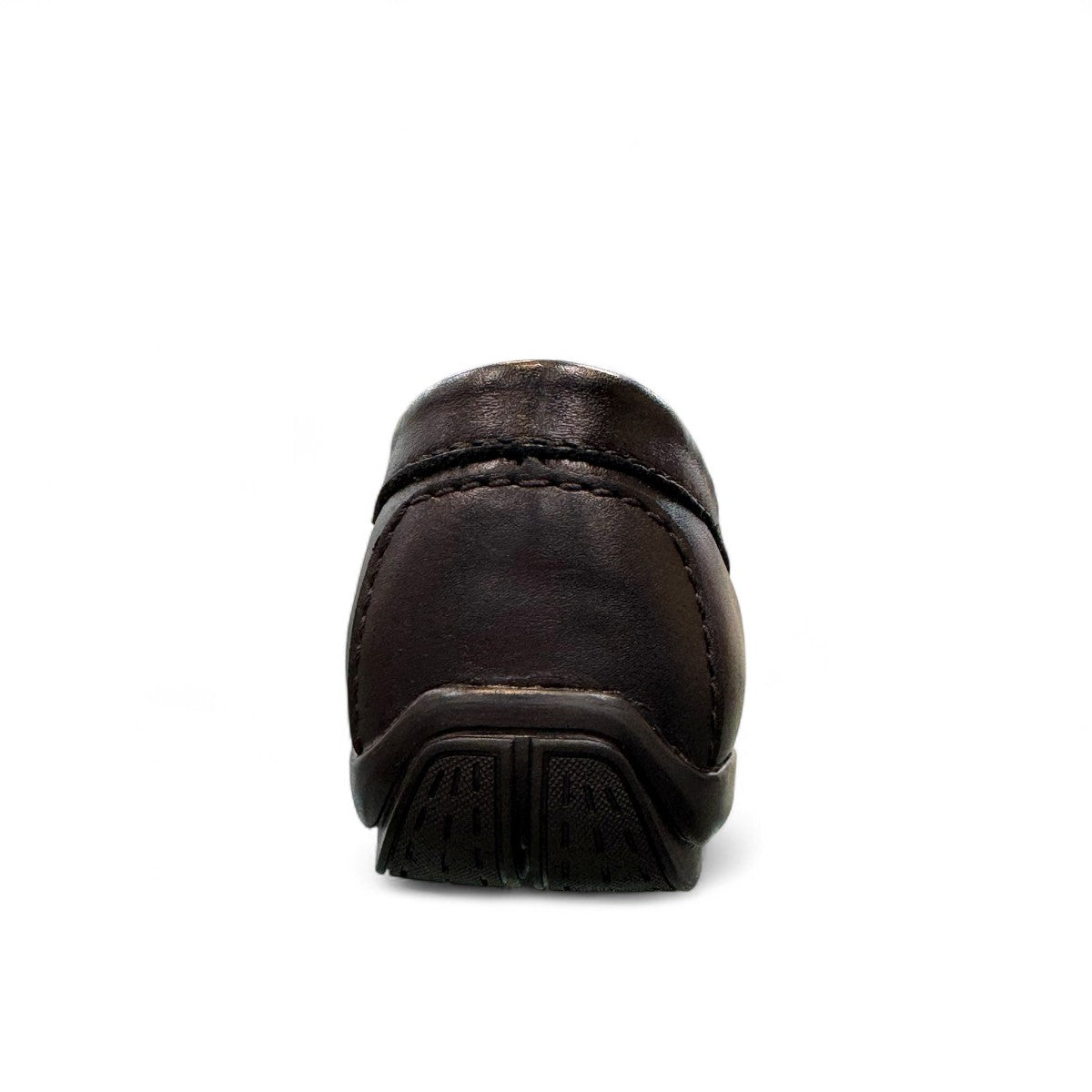 Satel Gishan black leather loafers with handmade stitching and tassel detail for formal wear. Photo of back view.