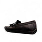 Satel Gishan black leather loafers with handmade stitching and tassel detail for formal wear. Photo of back side view.