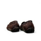 Satel Gishan dark brown leather loafers with handmade stitching and tassel detail for formal wear. Photo of back view.