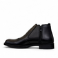 Satel Mashhad black leather boots with brogue detailing and elastic side panels on a white background. Photo of left side view.