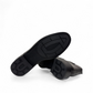 Satel Mashhad black leather boots with brogue detailing and elastic side panels on a white background. Photo of bottom view.