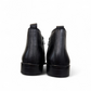 Satel Mashhad black leather boots with brogue detailing and elastic side panels on a white background. Photo of back view.
