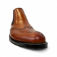 Satel Mashhad brown leather Chelsea boots with brogue detailing and elastic side panels. Photo of front side view.