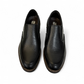 Satel Niavaran black leather slip-on shoes with handmade stitching and durable rubber outsole. Photo of upper view.