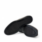 Satel Niavaran black leather slip-on shoes with handmade stitching and durable rubber outsole. Photo of bottom view.