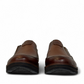 Satel Niavaran brown leather slip-on shoes with handmade stitching and a durable rubber outsole for formal wear. Photo of front view.
