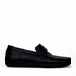 Satel Poonak black genuine leather loafers with subtle handmade stitching and a polished finish. Photo of right side view.