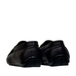 Satel Poonak dark brown genuine leather loafers with handmade stitching and metal bit detail. Photo of back view.