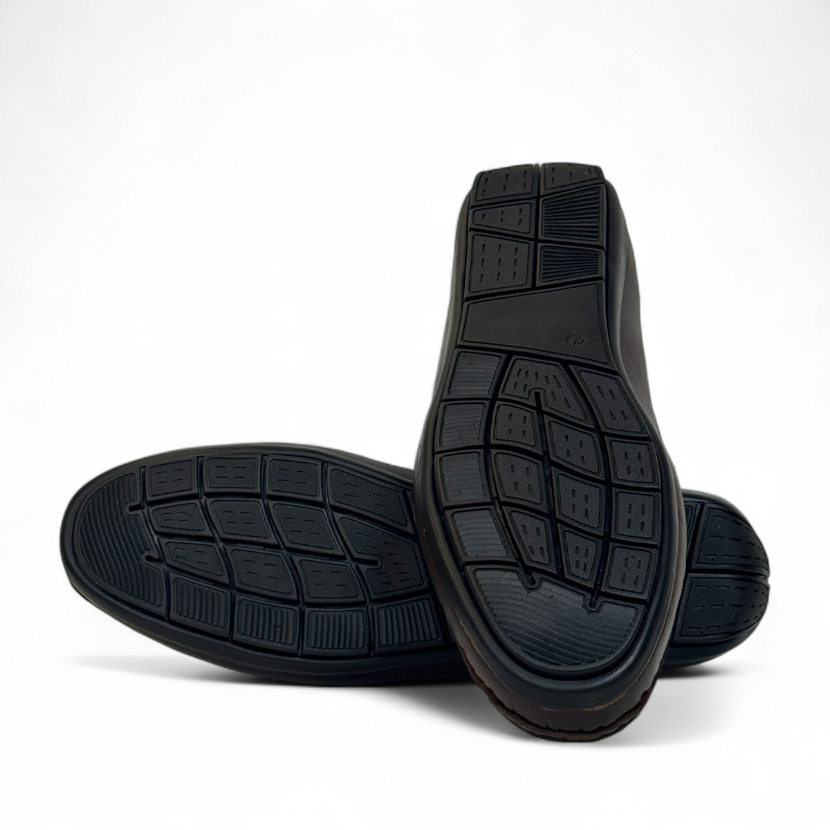 Satel Poonak dark brown genuine leather loafers with handmade stitching and metal bit detail. Photo of bottom view.