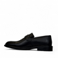 Satel Satani black leather loafer with handmade stitching and durable rubber outsole for formal or casual wear. Photo of left side view.