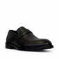 Satel Satani black leather loafer with handmade stitching and durable rubber outsole for formal or casual wear. Photo of front side view.
