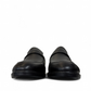 Satel Satani black leather loafer with handmade stitching and durable rubber outsole for formal or casual wear. Photo of front view.