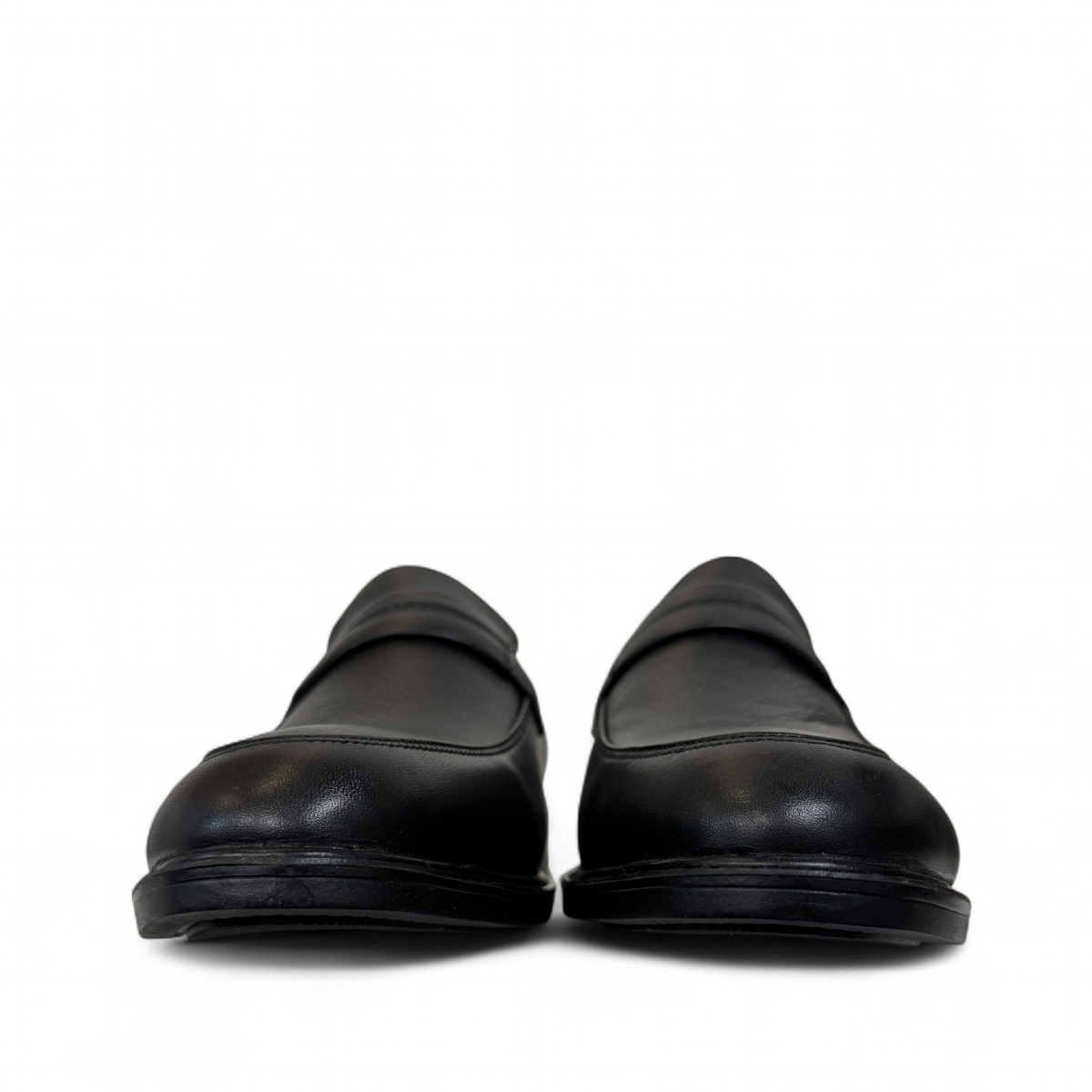 Satel Satani black leather loafer with handmade stitching and durable rubber outsole for formal or casual wear. Photo of front view.