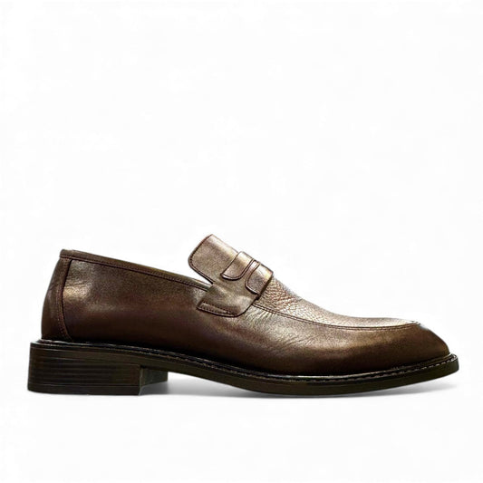 Satel Satani dark brown genuine leather loafers with handmade stitching and a durable rubber outsole. Photo of right side view.