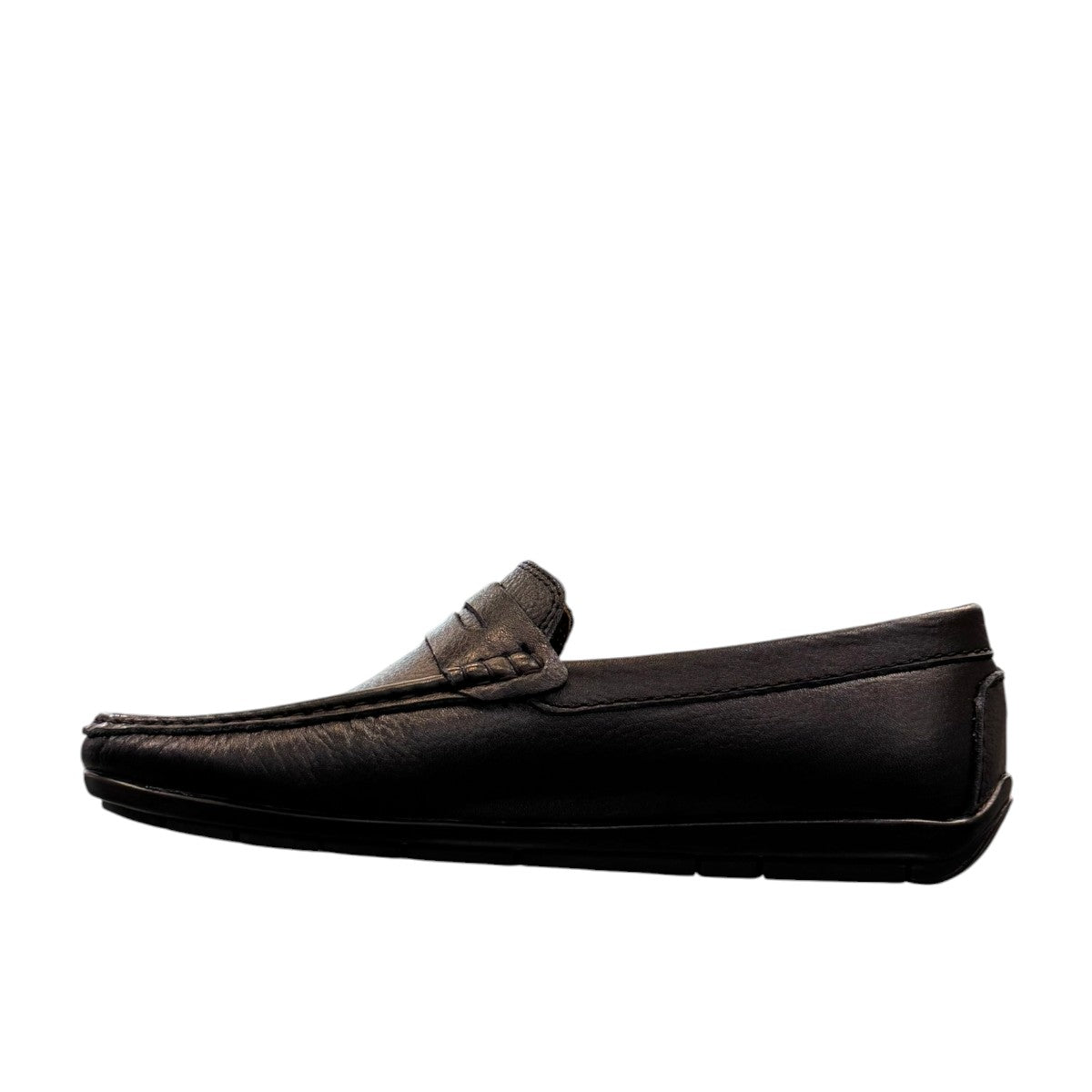Satel Starkhan black leather loafers with handmade stitching, featuring a polished finish and comfortable lining. Photo of left side view.