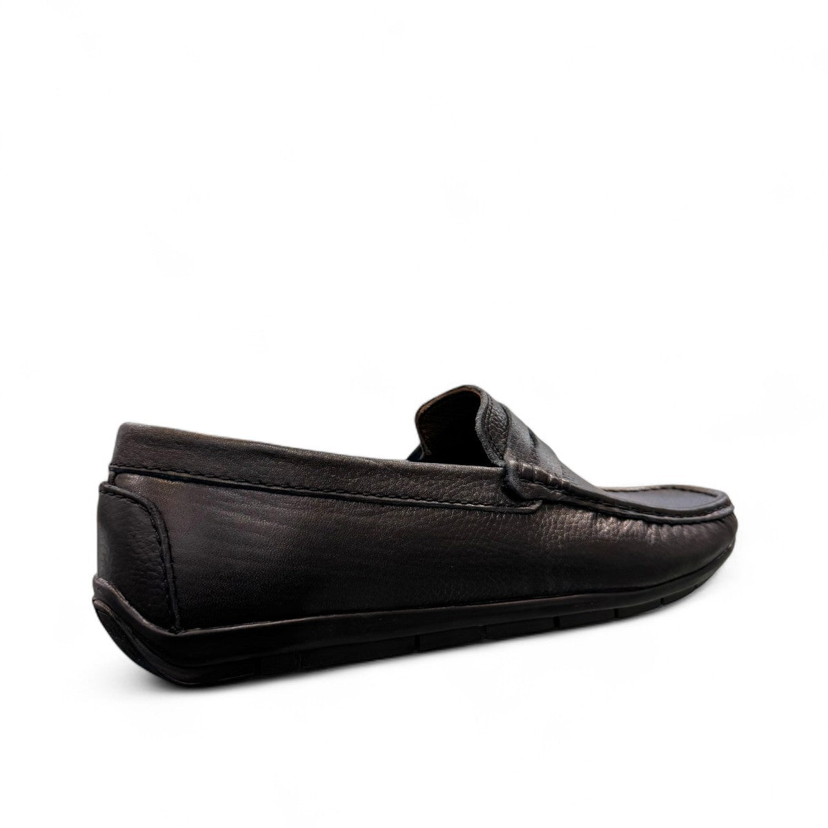 Satel Starkhan black leather loafers with handmade stitching, featuring a polished finish and comfortable lining. Photo of back view.
