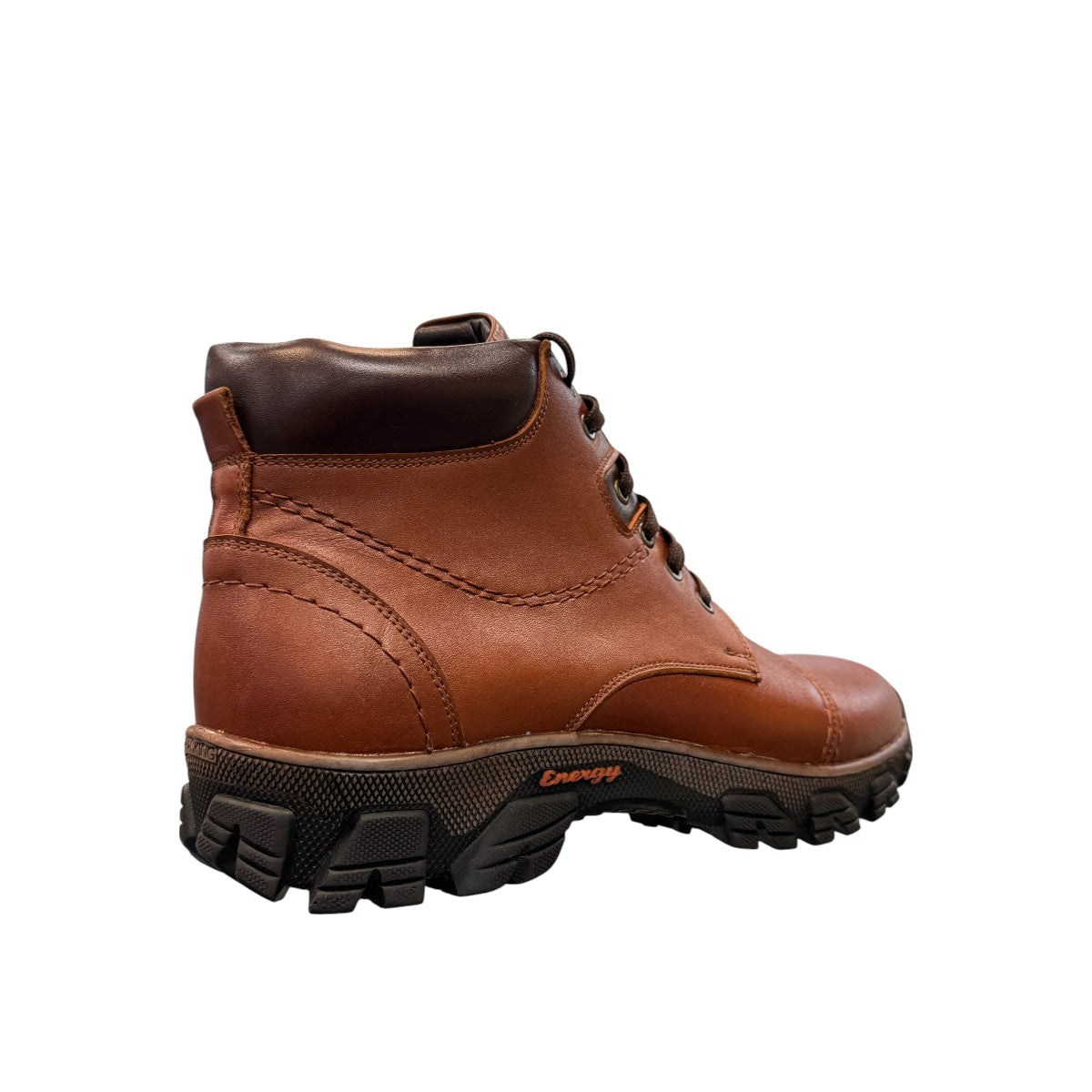 Satel Sistan light brown leather lace-up boots with a polished finish and durable rubber outsole for formal wear. Photo of back side view.