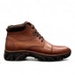 Satel Sistan light brown leather lace-up boots with a polished finish and durable rubber outsole for formal wear. Photo of right side view.