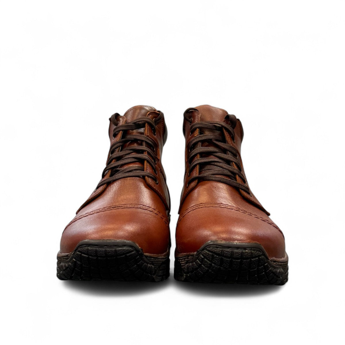 Satel Sistan light brown leather lace-up boots with a polished finish and durable rubber outsole for formal wear. Photo of front view 2.