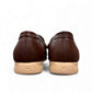 Satel Velnayak brown leather loafer with metal bit detail, handmade stitching, and a durable beige rubber outsole. Photo of back view.