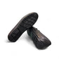 Satel Yashar black genuine leather loafers with subtle handmade stitching and perforated detail. Photo of bottom view.