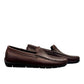 Satel Yashar dark brown leather loafers with perforated detail and handmade stitching. Photo of side views.