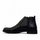 Satel Yazd black leather boots with elastic side panels, handmade stitching, and durable rubber outsole. Photo of left side view.