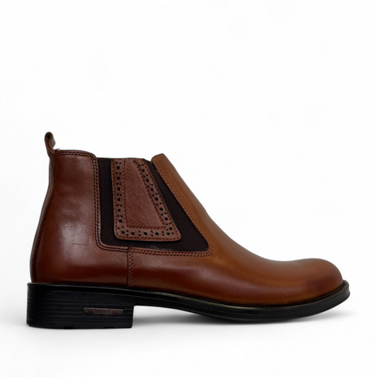 Satel Yazd dark brown genuine leather Chelsea boots with side elastic panels and rubber outsole. Photo of right side view.