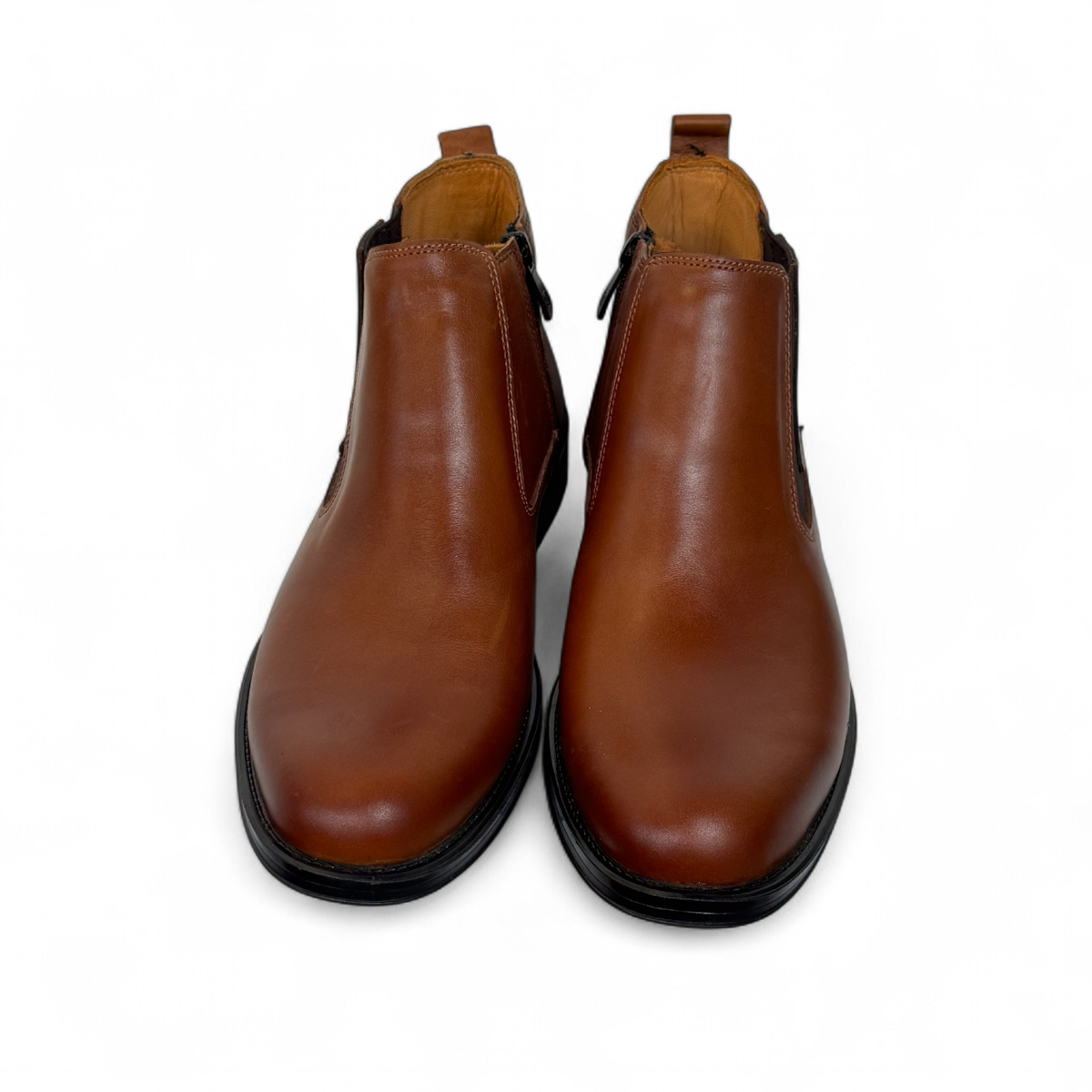 Satel Yazd dark brown genuine leather Chelsea boots with side elastic panels and rubber outsole. Photo of upper view.