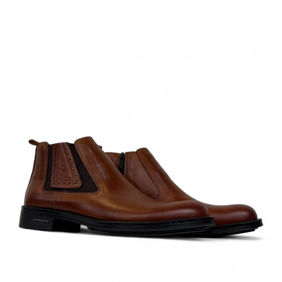 Satel Yazd dark brown genuine leather Chelsea boots with side elastic panels and rubber outsole. Photo of side views.