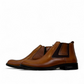 Satel Yazd light brown leather Chelsea boots with subtle handmade stitching and a durable black rubber outsole. Photo of side views.