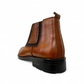 Satel Yazd light brown leather Chelsea boots with subtle handmade stitching and a durable black rubber outsole. Photo of back side view.