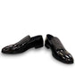 Sun Aron black patent leather loafer with handmade stitching and a durable rubber outsole. Photo of front view 2.