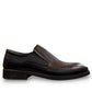 Sun Atar 2 black leather slip-on dress shoe with textured side panel and durable rubber outsole. Photo of outside side view.