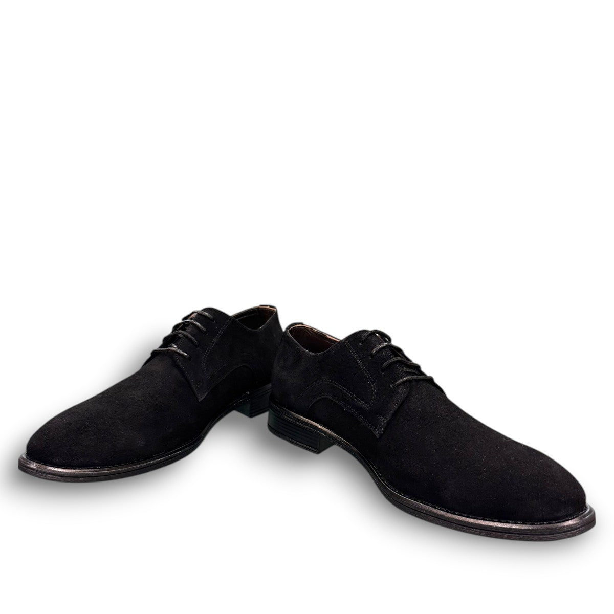 Sun Bardiya black suede lace-up dress shoes with a durable rubber outsole for formal or smart casual wear. Photo of front view 2.