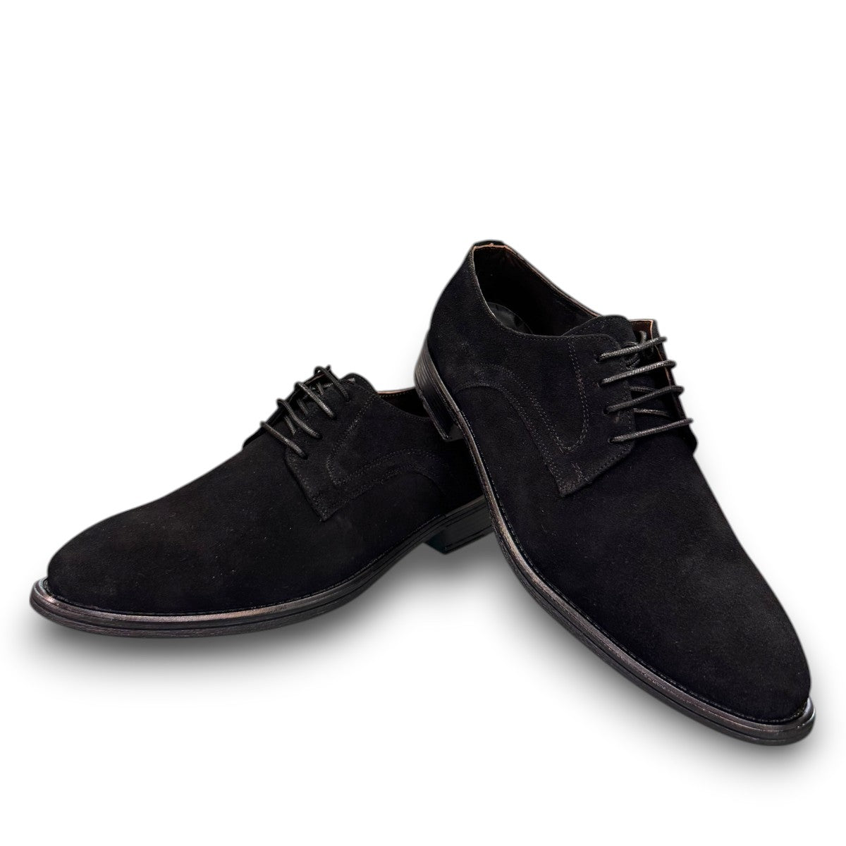 Sun Bardiya black suede lace-up dress shoes with a durable rubber outsole for formal or smart casual wear. Photo of front view 1.