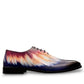 Sun Cool Watercolor handmade leather lace-up shoe with a vibrant sunset-inspired abstract print. Photo of outside side view.