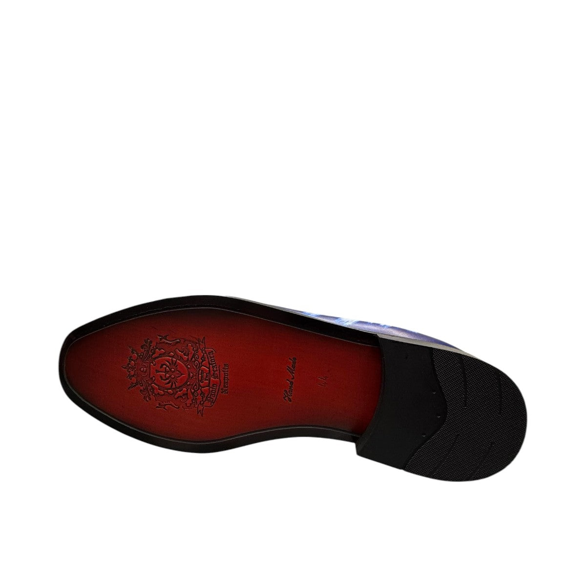 Sun Cool Watercolor handmade leather lace-up shoe with a vibrant sunset-inspired abstract print. Photo of bottom view.