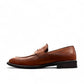 Sun Faulad brown genuine leather penny loafer with handmade stitching and a durable rubber outsole. Photo of right side view.