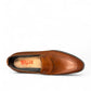 Sun Faulad brown genuine leather penny loafer with handmade stitching and a durable rubber outsole. Photo of upper view.