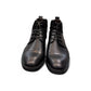 Sun Hesam black leather lace-up boot with a polished finish, rubber outsole, and handmade stitching. Photo of front view.
