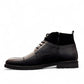 Sun Hesam black leather lace-up boot with a polished finish, rubber outsole, and handmade stitching. Photo of right side view.