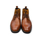 Sun Hesam brown leather lace-up boot with suede collar and durable rubber outsole. Photo of front view.