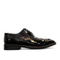 Sun Hesamak 2 black patent leather lace-up dress shoe with detailed stitching and rubber outsole. Photo of outside side view.