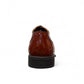 Sun Hesamak 2 brown patent leather lace-up dress shoe with brogue detailing and a durable rubber outsole. Photo of back view.
