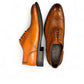 Sun Hesamak brown leather shoe with lace-up closure, textured side panel, and detailed stitching. Photo of upper views.