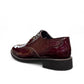 Sun Hesamak red leather brogue shoe with lace-up closure, polished finish, and durable rubber outsole. Photo of back view.