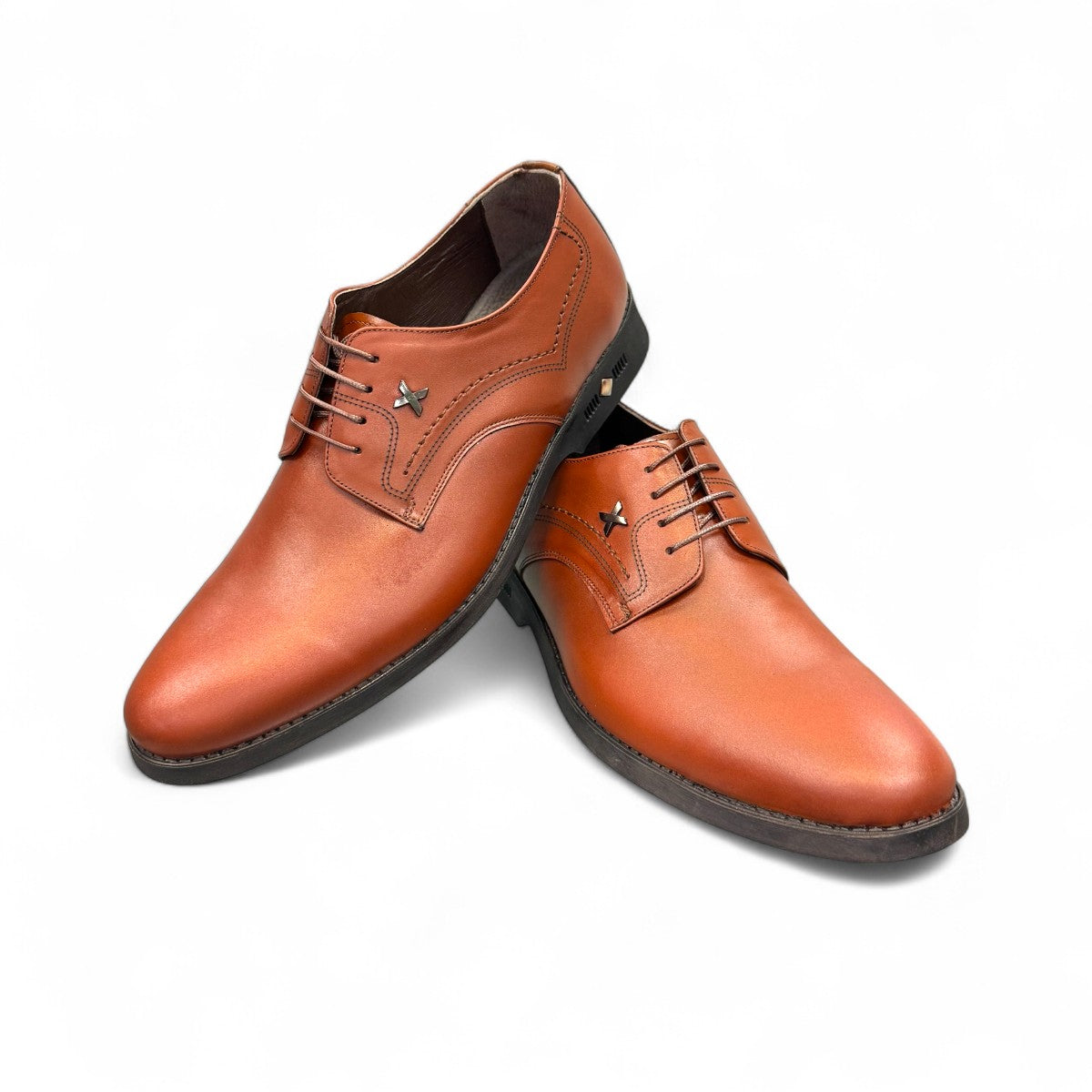 Sun Isfahan Lace brown leather lace-up dress shoe with decorative side stitching and a durable rubber outsole. Photo of front view.