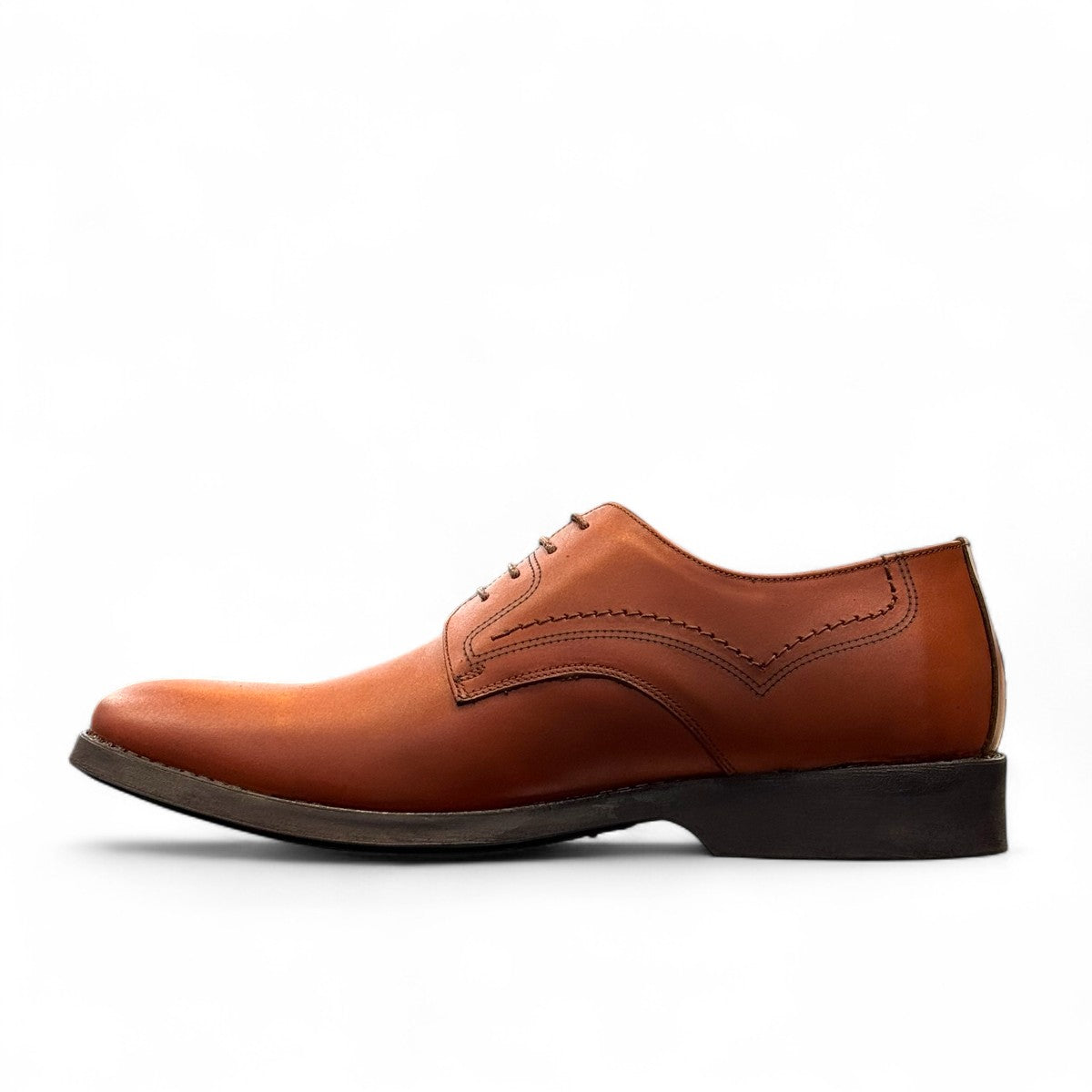 Sun Isfahan Lace brown leather lace-up dress shoe with decorative side stitching and a durable rubber outsole. Photo of right side view.