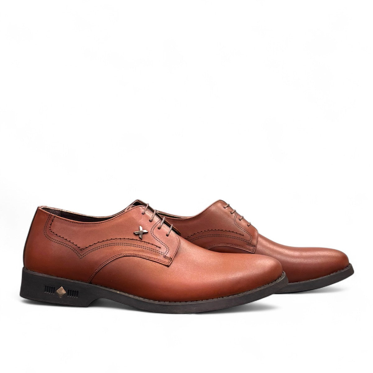 Sun Isfahan Lace brown leather lace-up dress shoe with decorative side stitching and a durable rubber outsole. Photo of side views.